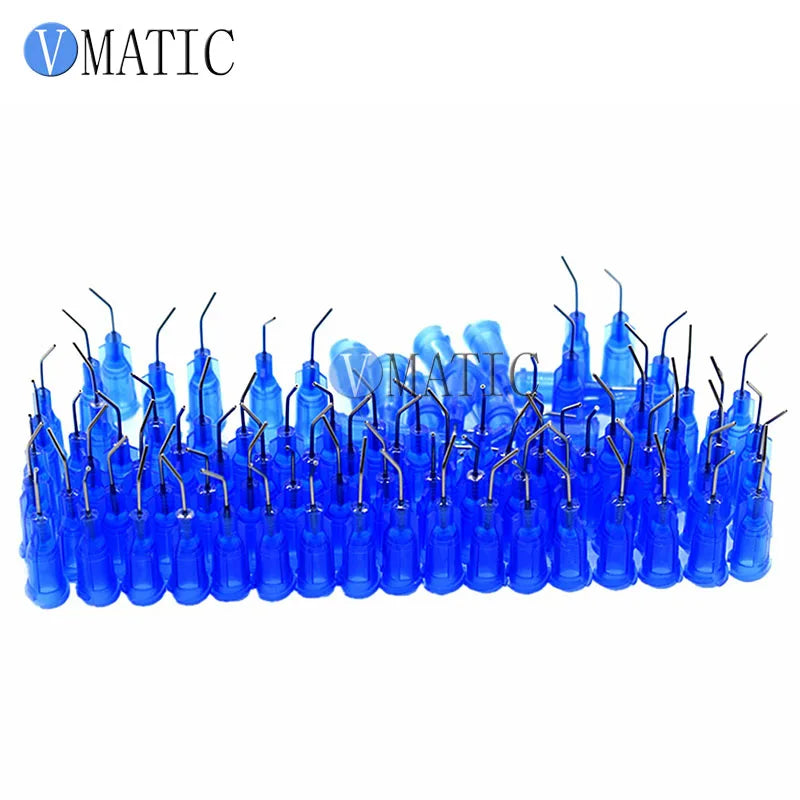 Free Ship 100Pcs 22G Blue 0.5" Length 45Degree Bend Bent Dispensing Needle Blunt Stainless Steel Dispenser Needle 1/2 Inch
