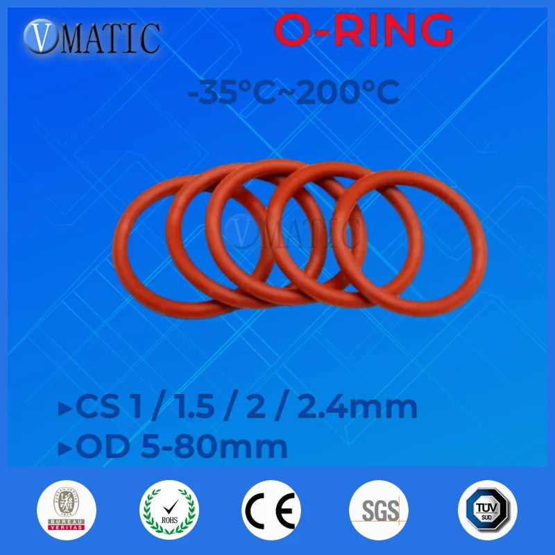 Red Silicone O-Ring OD 5-80mm Thickness CS 1/1.5/2/2.4mm Food Grade Sealing Ring Waterproof & Insulated Gasket Washer