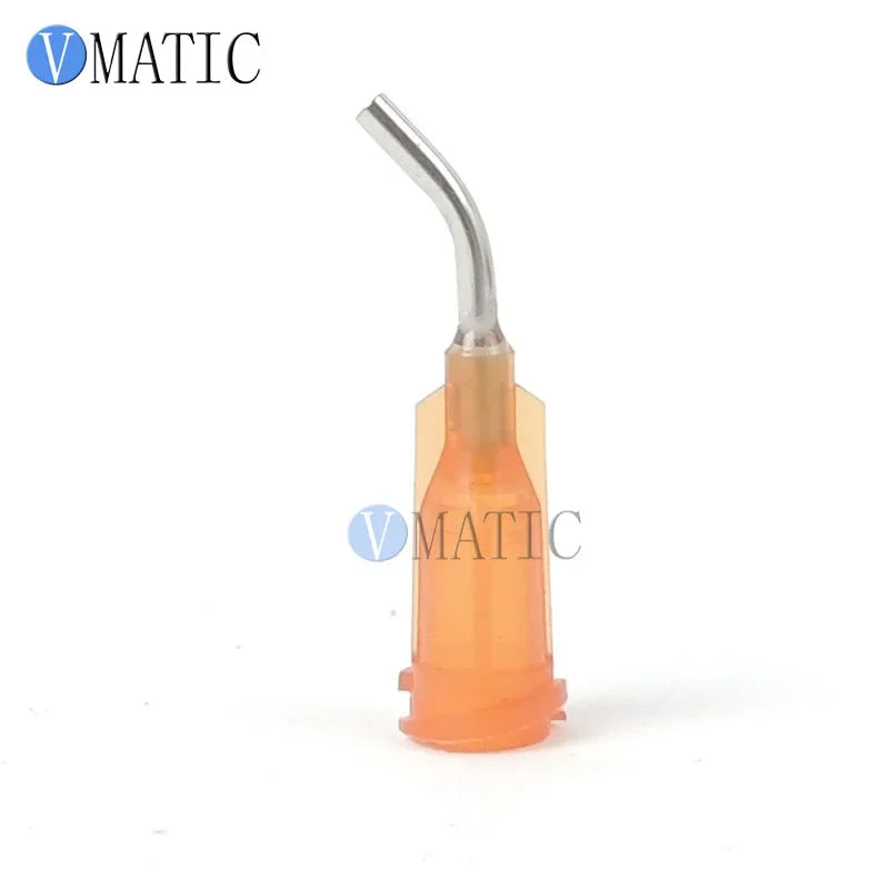 Free Shipping 100Pcs 15G Amber 0.5'' Tubing 45 Degree Bent Chemical Resistant Glue Needle Tip 1/2 Inch