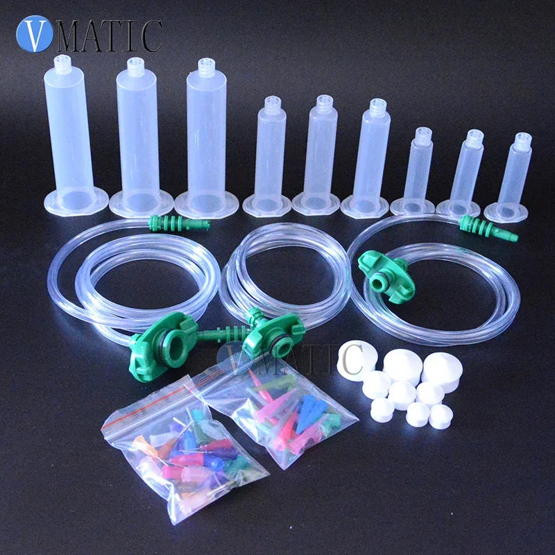 Free Shipping Glue Adhesive Dispensing Disposable Pneumatic Syringe Set With Cap/End Cover/ Glue Dispenser Needle