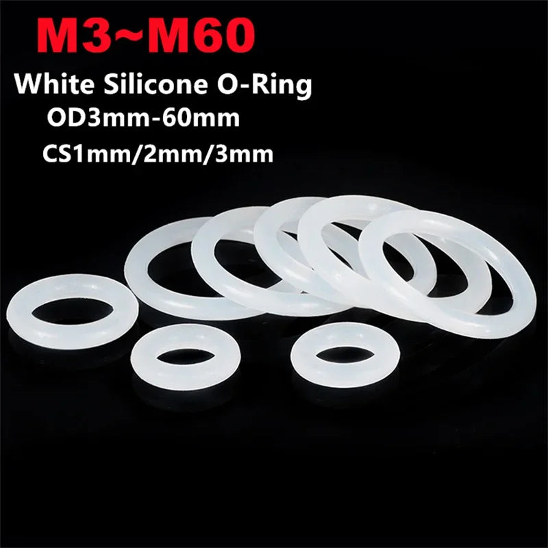 White Silicone O-Ring Food Grade Silicone Gasket Insulation Waterproof Oil Resistant Rubber Gasket OD3-60mm CS1/2/3mm