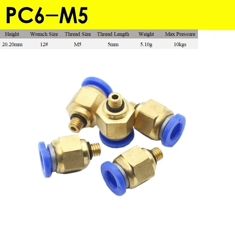 5pcs Fast Twist Pneumatic 6mm 8mm 10mm 12mm Tube To PC4PC6PC8PC10PC12-M5 Male Thread Stainless Steel Pipe Fittings Connector
