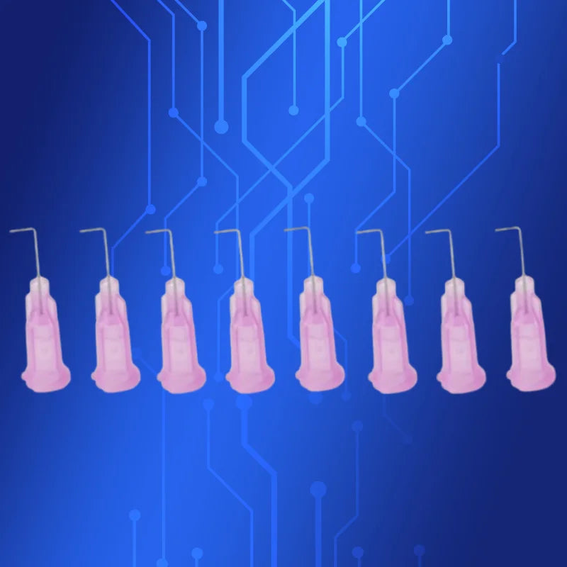 ‌100-Pcs 90° Bent Dispensing Needles 30G -Right Angle Industrial Tips for PCB Repair, Nail Art & Silicone Sealant Application
