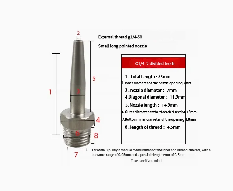 Free Shipping Stainless Steel Long Pointed Straight Jet Pressure Washer Nozzle Tip - External Thread Fast Fitting Adapter