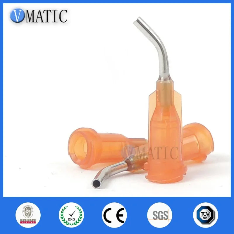 Free Shipping 15G Amber 0.5" Length 45 Degree Bend Bent Dispensing Needle Tips Blunt Stainless Steel Dispenser Needle 1/2 Inch