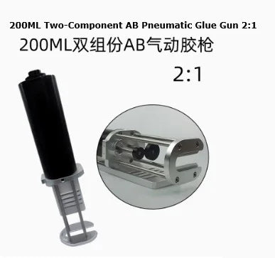 Large Bore Pneumatic AB Dispenser Gun - High Capacity (200-490ml) for Dual Cartridge Glues, Various Mix Ratios