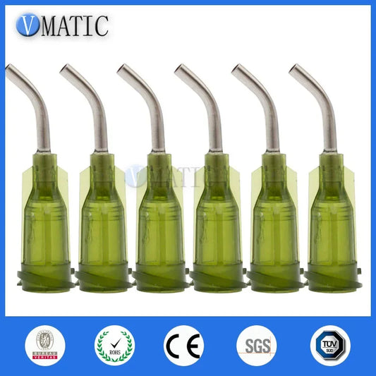 Free Shipping 100Pcs 14G Olive 0.5'' 45 Degree Bend Bent Dispensing Needle Tips 1/2 Inch