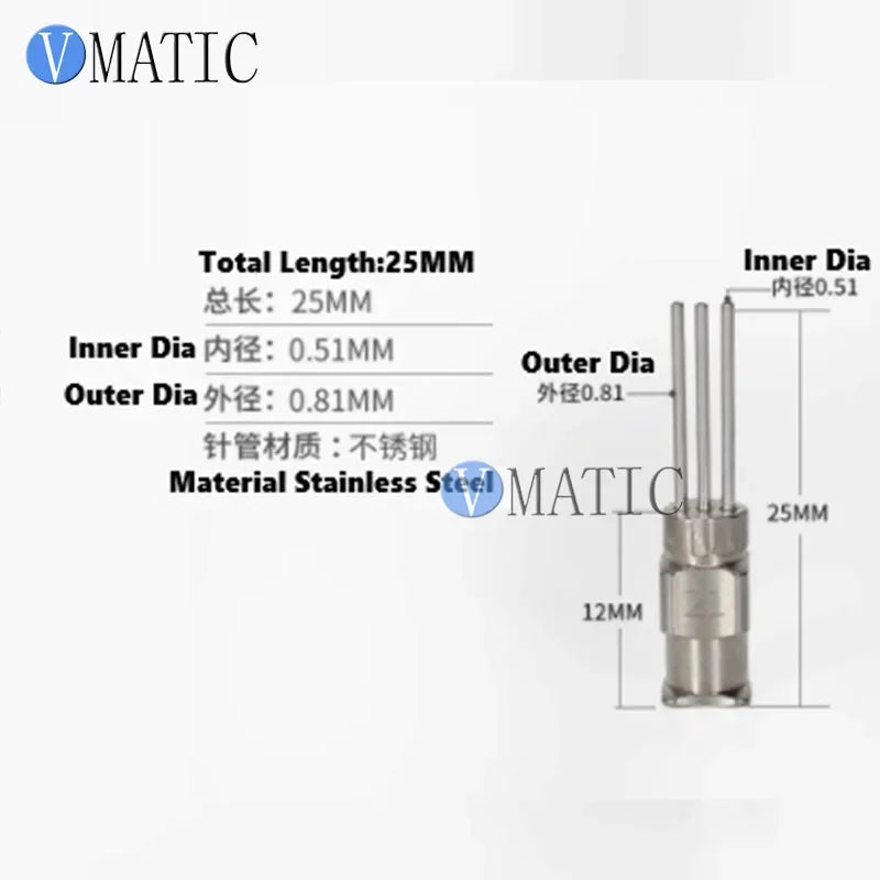 Stainless Steel Triple-Barrel Glue Dispensing Tip - 13mm Short Length, Luer Lock Thread for Jewelry Crystal Setting